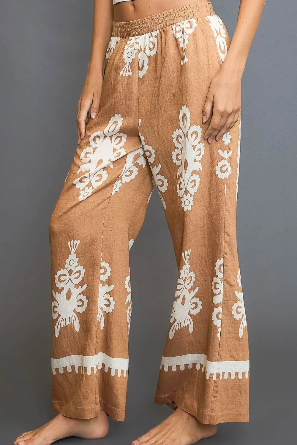 Umgee Full Size Border Print Wide Leg Pants Plus Size-Soul Flow Apparel
