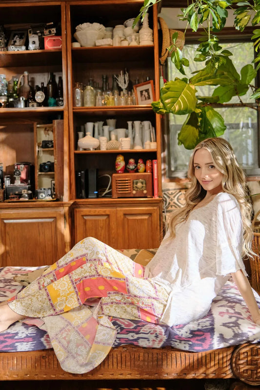 And The Why Printed Smocking Waist Side Slit Wide Leg Pants-Soul Flow Apparel