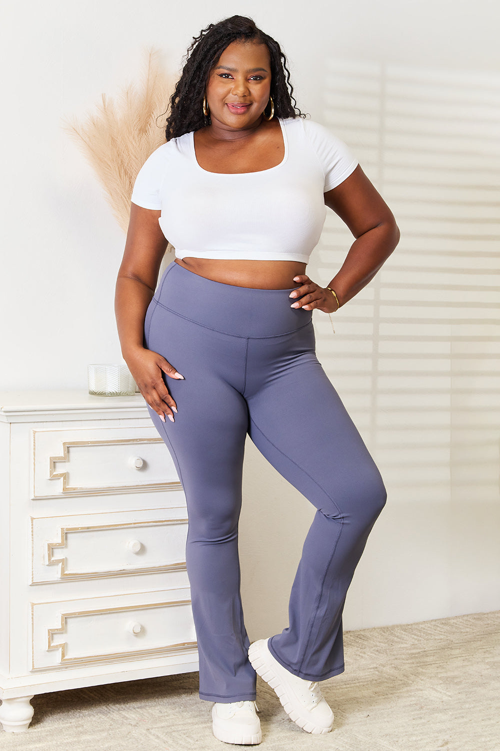 Millennia Basic Bae Wide Waistband Bootcut Sports Pants-Soul Flow Apparel