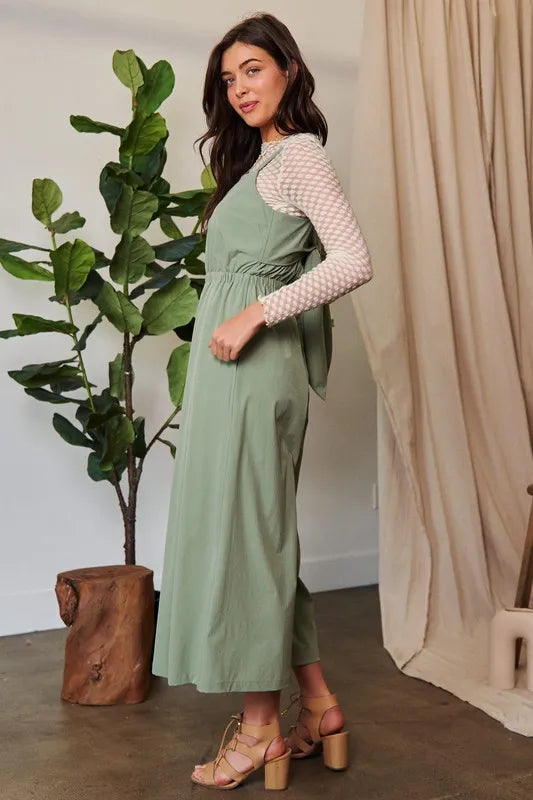 Davi & Dani Creased Wide Legs Elastic Waist Jumpsuit-Soul Flow Apparel