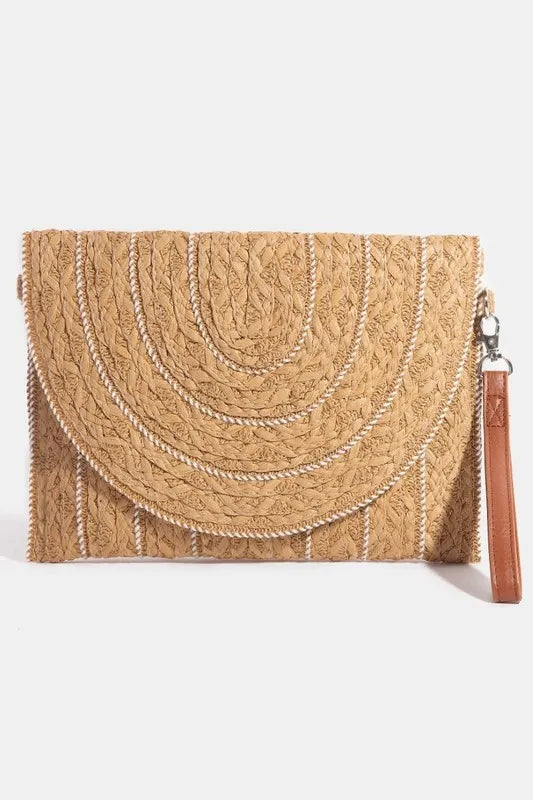 Fame Stitch Detailed Straw Crossbody Bag-Soul Flow Apparel