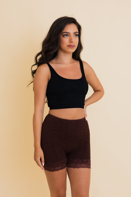 Stretch Smock Textured Lace Trimmed Lounge Shorts ????-Soul Flow Apparel