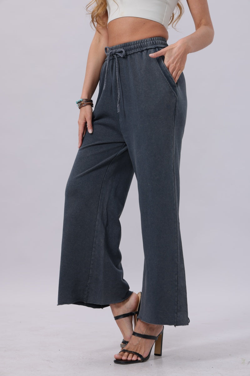 Acid Wash Wide-Leg Sweatpants – Relaxed Fit with Raw Hem-Soul Flow Apparel