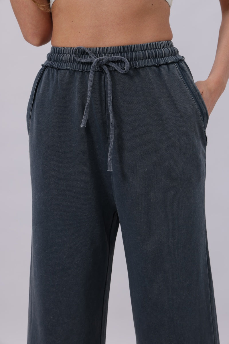 Acid Wash Wide-Leg Sweatpants – Relaxed Fit with Raw Hem-Soul Flow Apparel
