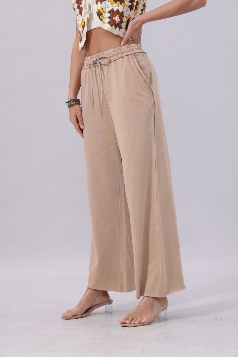 Acid Wash Wide-Leg Sweatpants – Relaxed Fit with Raw Hem-Soul Flow Apparel