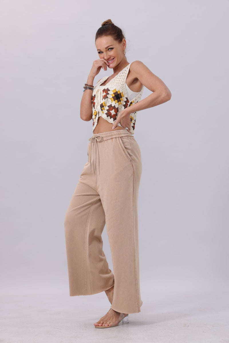 Acid Wash Wide-Leg Sweatpants – Relaxed Fit with Raw Hem-Soul Flow Apparel
