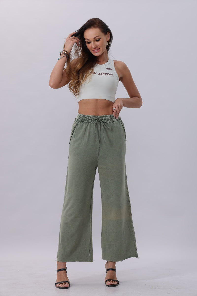 Acid Wash Wide-Leg Sweatpants – Relaxed Fit with Raw Hem-Soul Flow Apparel