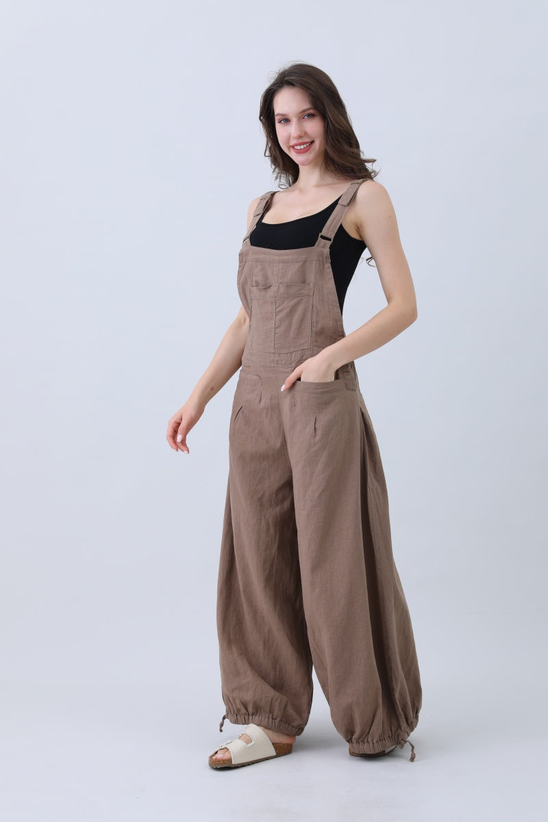 Linen Wide-Leg Jumpsuit – Adjustable Cuffs-Soul Flow Apparel
