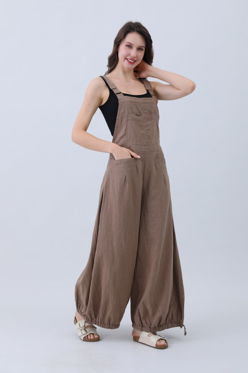 Linen Wide-Leg Jumpsuit – Adjustable Cuffs-Soul Flow Apparel