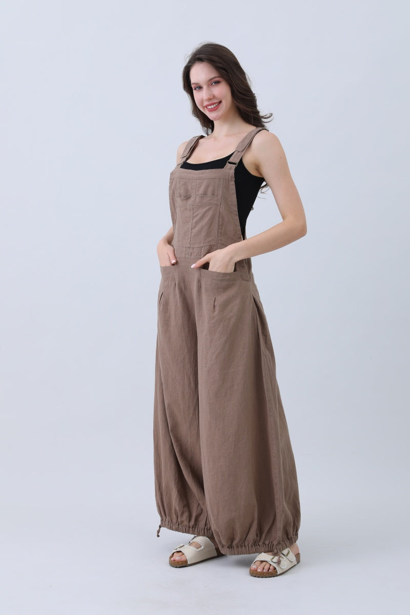 Linen Wide-Leg Jumpsuit – Adjustable Cuffs-Soul Flow Apparel