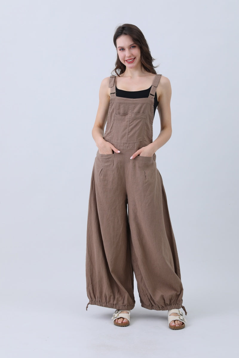 Linen Wide-Leg Jumpsuit – Adjustable Cuffs-Soul Flow Apparel