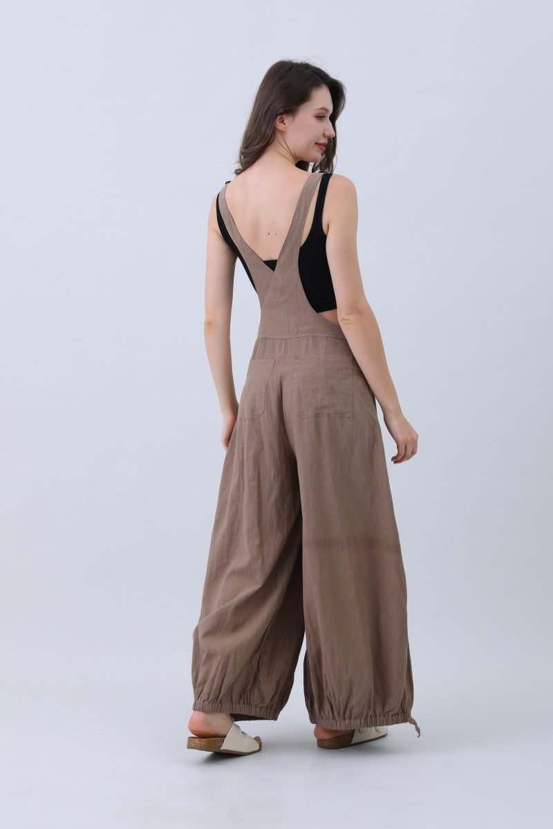 Linen Wide-Leg Jumpsuit – Adjustable Cuffs-Soul Flow Apparel