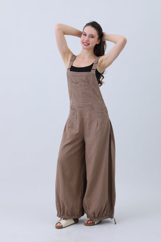 Linen Wide-Leg Jumpsuit – Adjustable Cuffs-Soul Flow Apparel