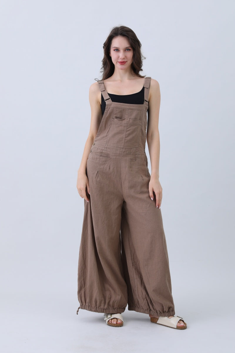 Linen Wide-Leg Jumpsuit – Adjustable Cuffs-Soul Flow Apparel