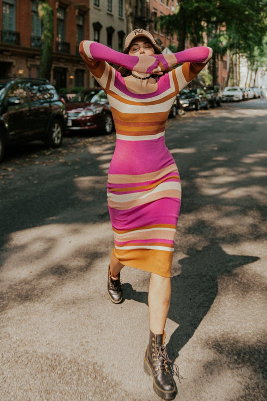 Evening Of Elegance Ribbed Sweater Midi Dress With U Neck
