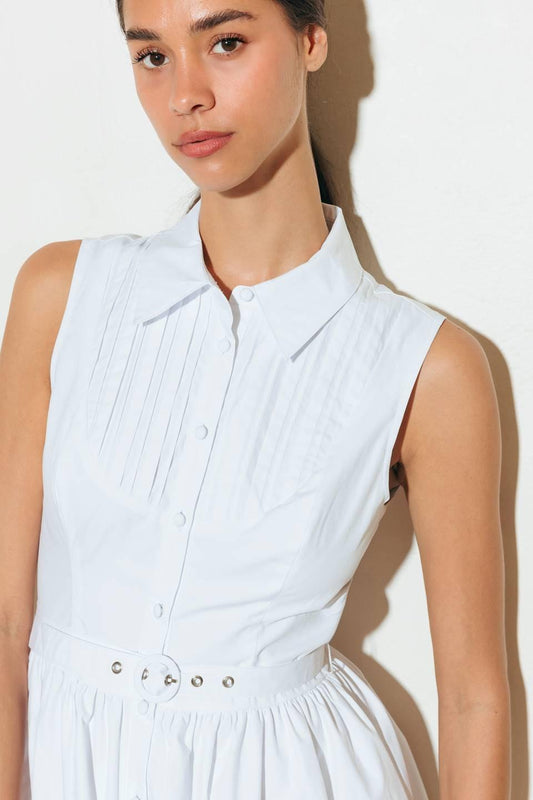 NUE EASE WHITE WOVEN MDI DRESS