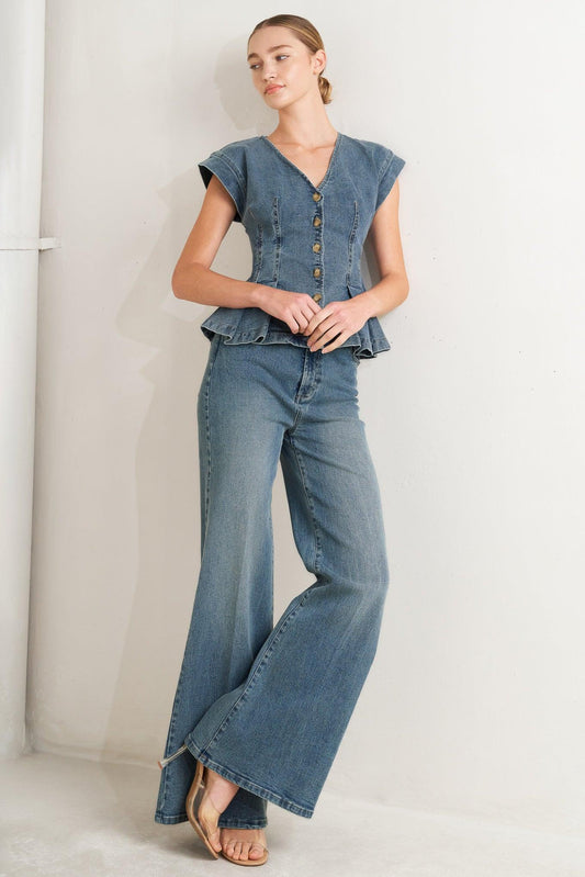 NO SECOND THOUGHT WASHED DENIM TOP