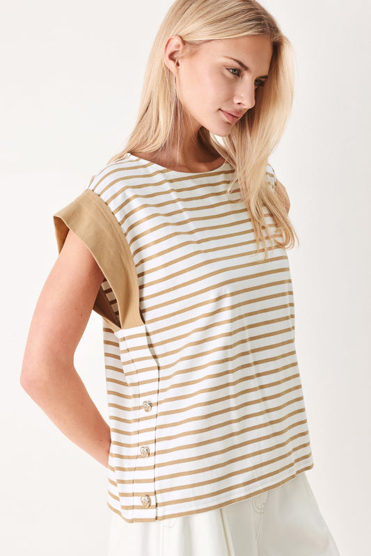 Sunset Mood Strip Knit Top in white taupe, view 2 — Soul Flow Apparel