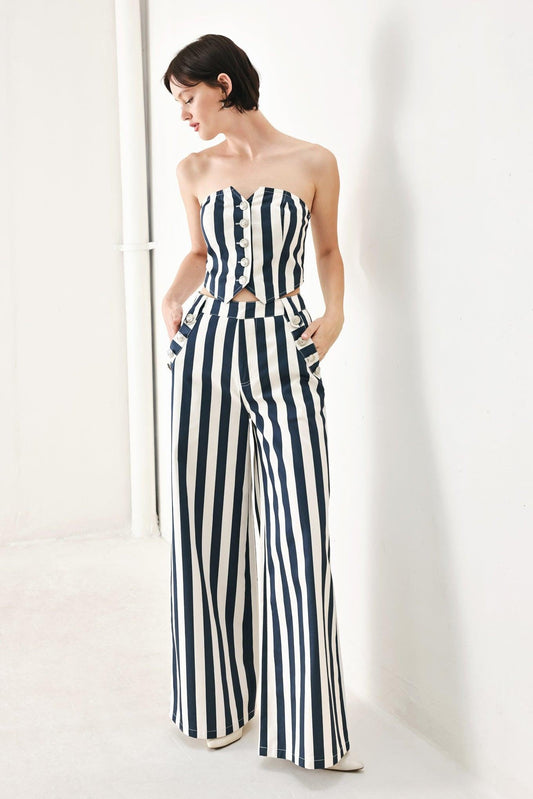 Navy Blossom Woven Tube Top in navy ivory, view 2 — Soul Flow Apparel