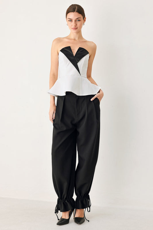 Dress Code Woven Tube Top in white black, view 1 — Soul Flow Apparel