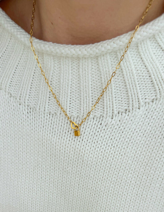 Heart Lock Paperclip Chain Necklace