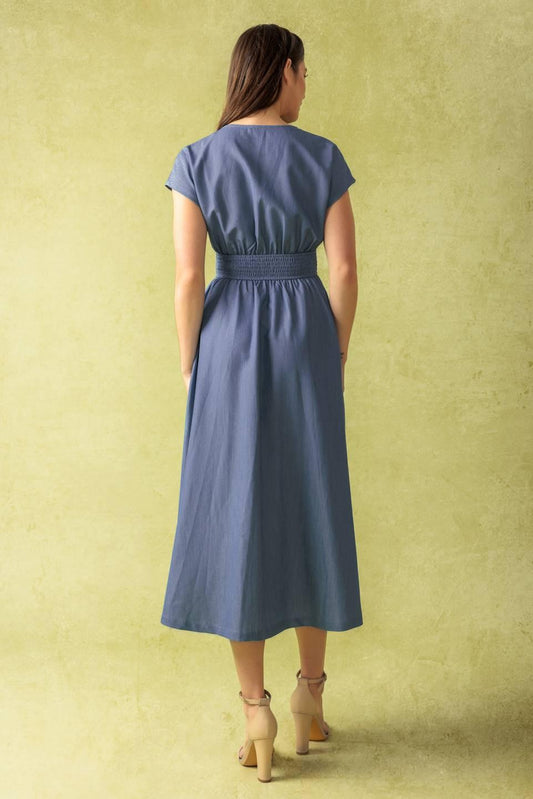 BRIGHT MORNINGS WOVEN MIDI DRESS