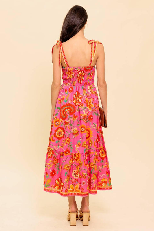 GARDEN GATHERING PINK WOVEN MIDI DRESS