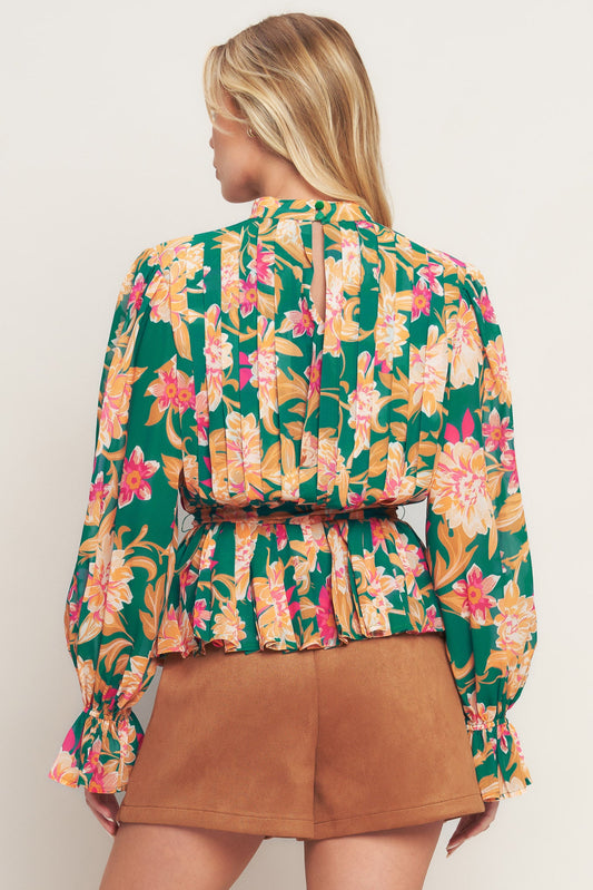 Miss Punctuality Woven Top With Pleated Body Long Sleeve And Ruffled Cuff