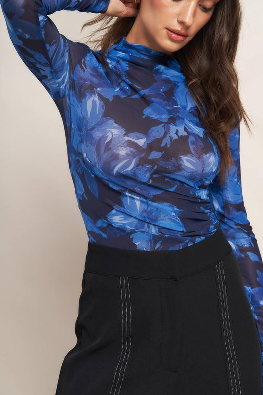 Illuminated Petal Power Mesh Top in navy, view 6 — Soul Flow Apparel