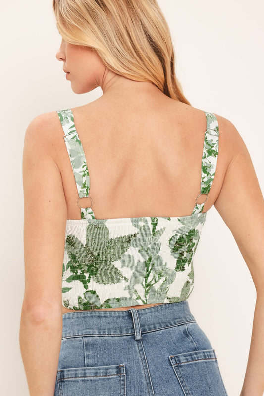 Greenhouse Romance Woven Bustier Top in ivory sage, view 2 — Soul Flow Apparel