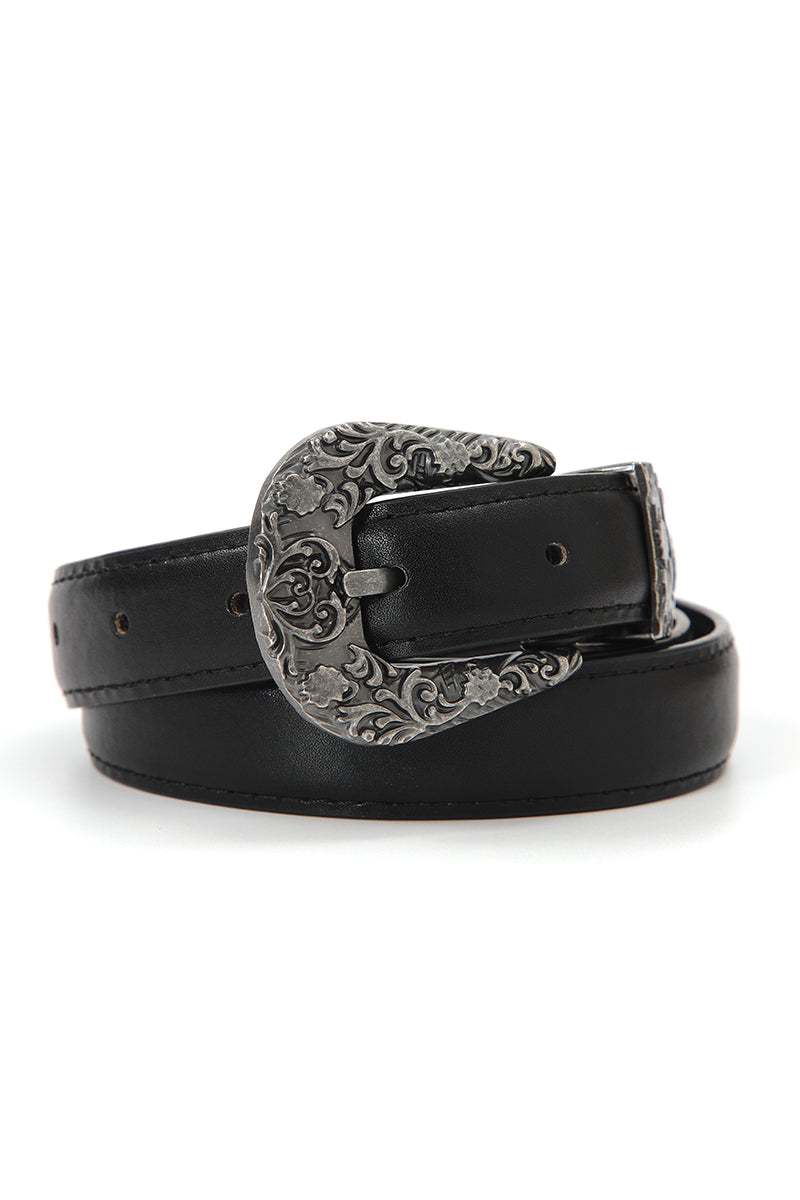 Antique Floral Engraved Western Skinny Belt ????-Soul Flow Apparel