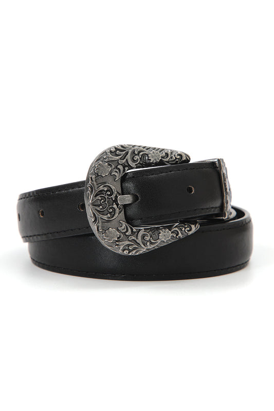 Antique Floral Engraved Western Skinny Belt ????-Soul Flow Apparel