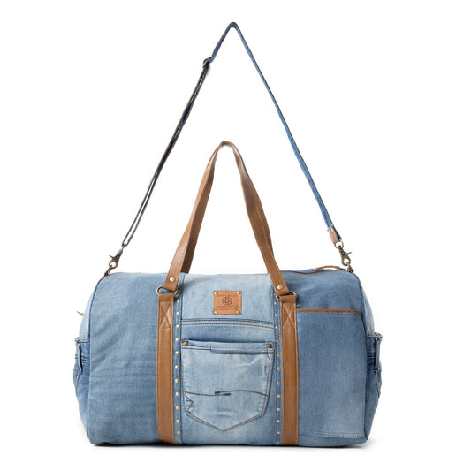 Wildberry Voyager Traveler Bag in Cranberry Denim Blue, view 2 — Soul Flow Apparel