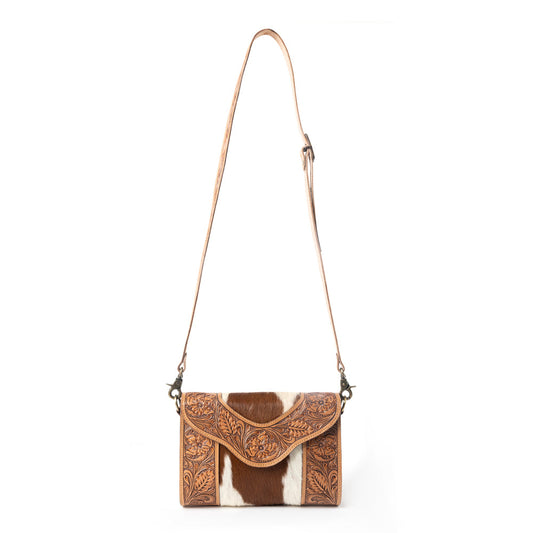 Copper Charm Handtooled Bag in Earthen Hide & Whisper White, view 2 — Soul Flow Apparel