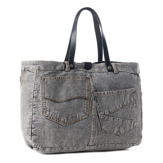Myra Billyjean Western denim Tote Bag for Women in denim black with leather detail