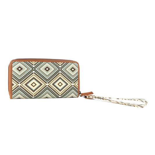 Myra Kilim Trail Western Wallet for Women in brown with leather detail and RFID protection
