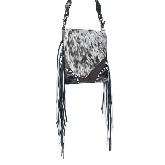 Myra Corral Tempo Leather Concealed Carry Sling - Fringed Hairon Crossbody Bag with Adjustable Strap for Rugged Touch
