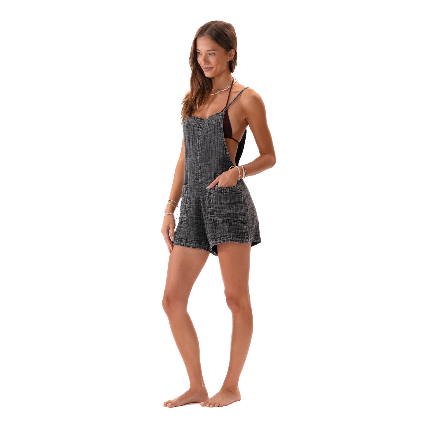 Black 100 Percent Cotton Romper With Adjustable Straps