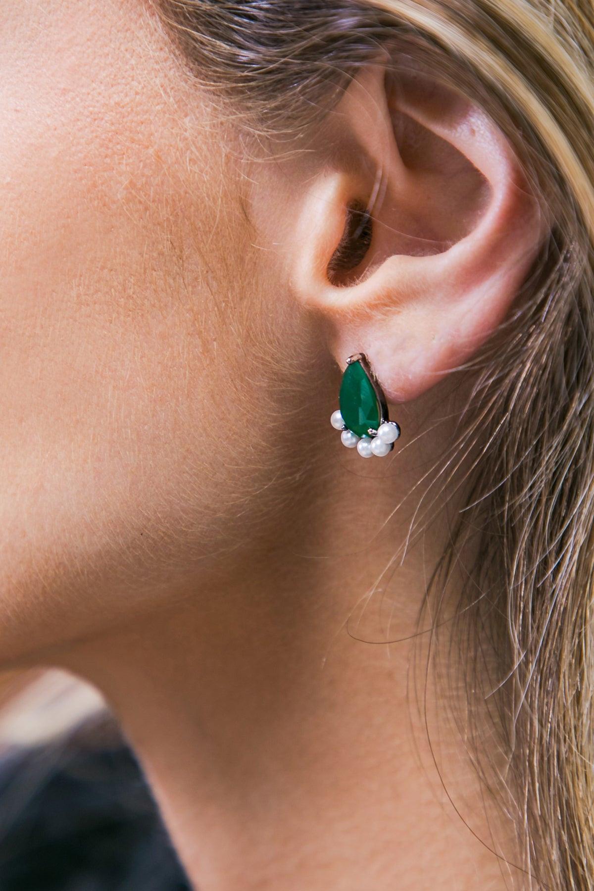 Victoria Teardrop Earrings Cubic Zirconia With Emerald Cut Pink Center Stones