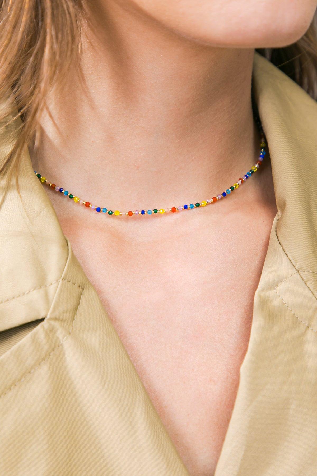 Colored Enamel Pearl Necklace With Seven Gemstones Made In Korea