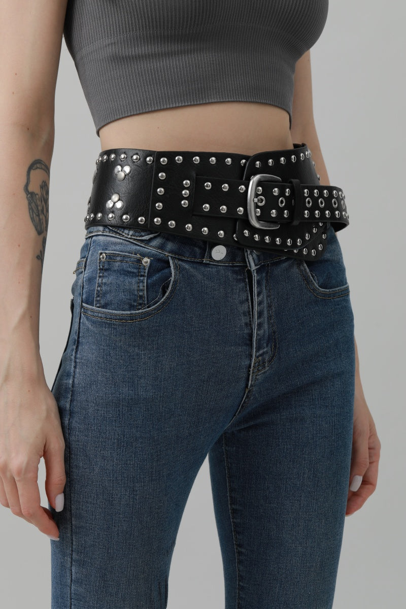 Studded Western Wide Belt – Bold Cowboy Waistband ??????-Soul Flow Apparel