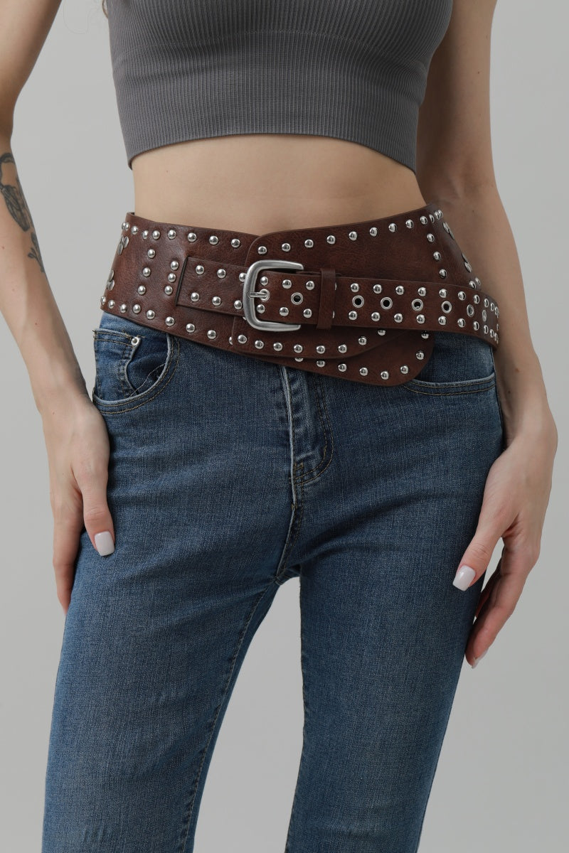 Studded Western Wide Belt – Bold Cowboy Waistband ??????-Soul Flow Apparel
