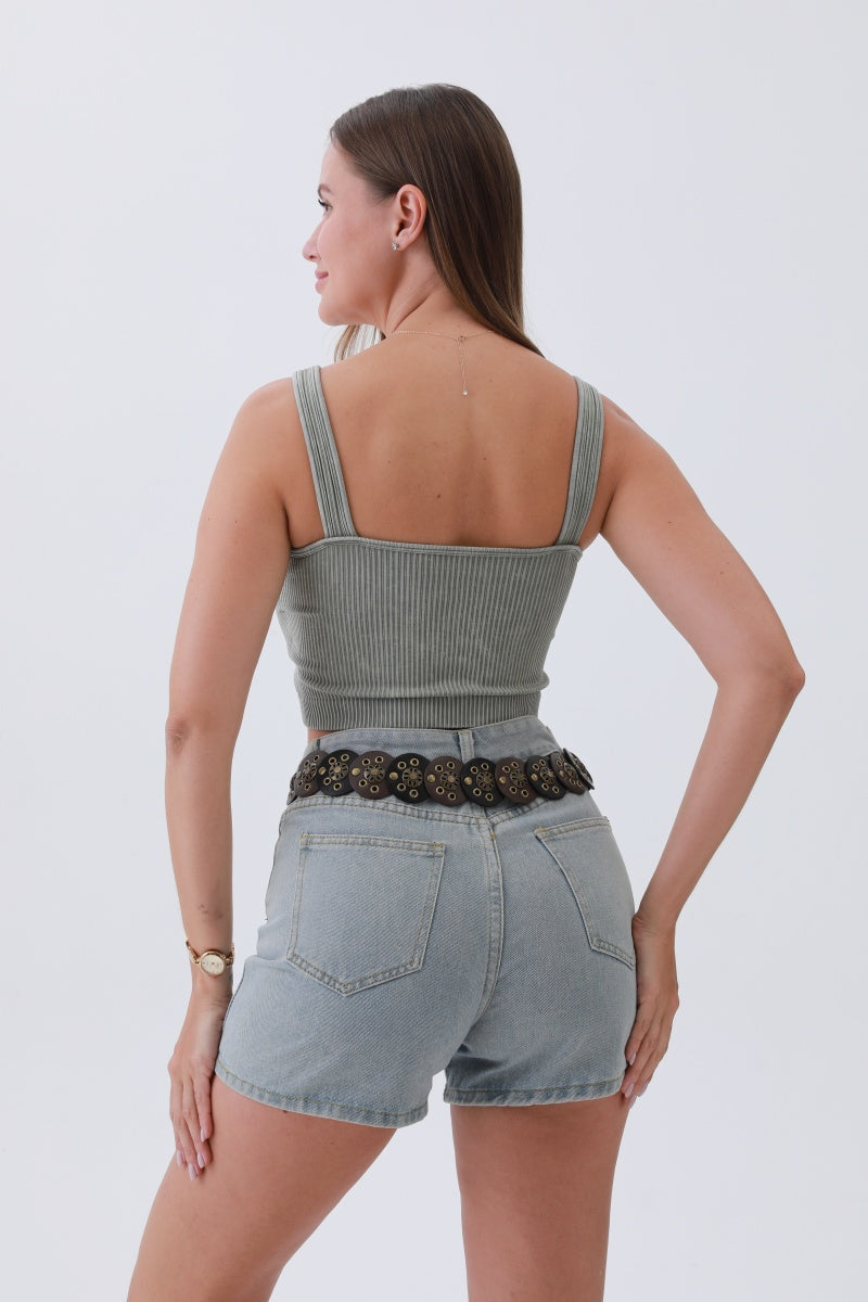 Rustic Dual-Tone Western Belt – Distressed Disc Buckle?????-Soul Flow Apparel