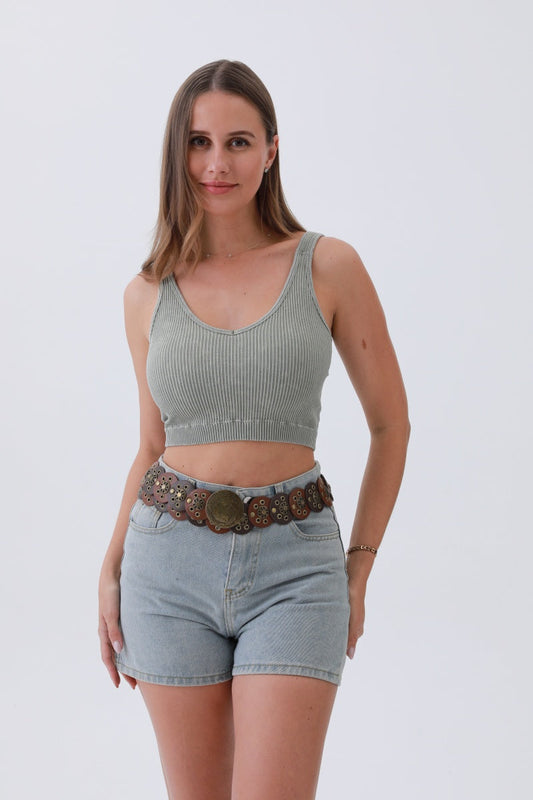 Rustic Dual-Tone Western Belt – Distressed Disc Buckle?????-Soul Flow Apparel