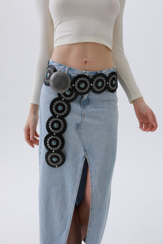 Turquoise Disc Western Belt – Handcrafted Desert Stone Detail????????-Soul Flow Apparel