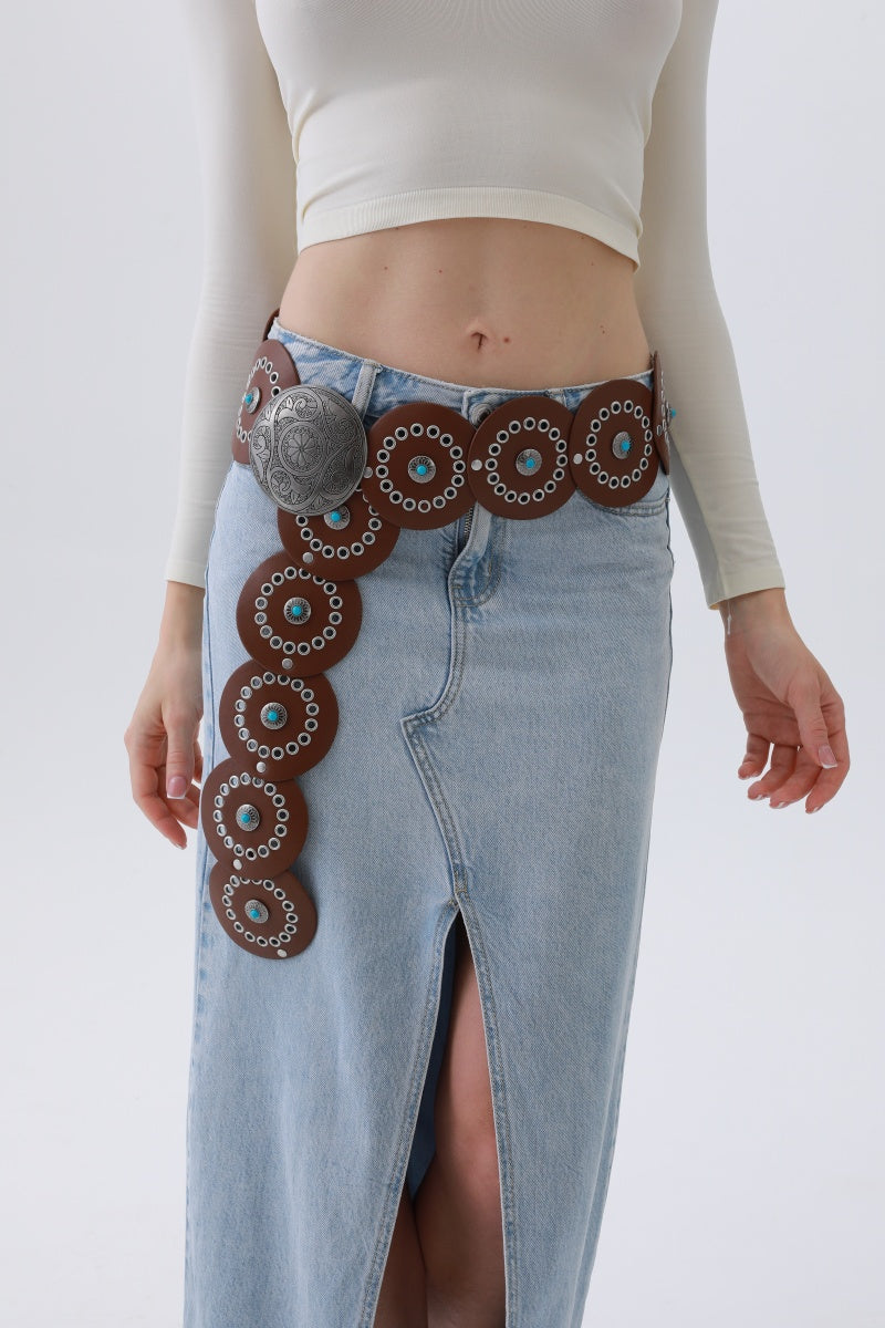 Turquoise Disc Western Belt – Handcrafted Desert Stone Detail????????-Soul Flow Apparel