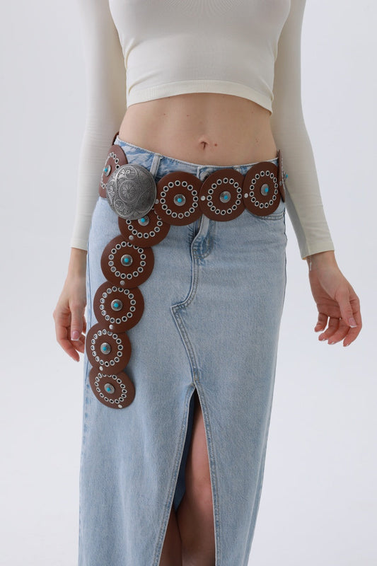 Turquoise Disc Western Belt – Handcrafted Desert Stone Detail????????-Soul Flow Apparel