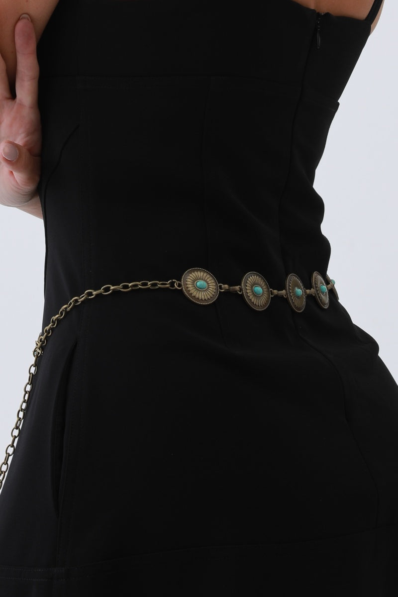 Turquoise Cowboy Chain Belt – Vintage Western Elegance????????-Soul Flow Apparel