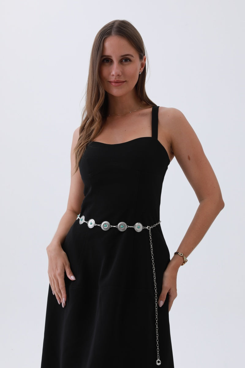 Turquoise Cowboy Chain Belt – Vintage Western Elegance????????-Soul Flow Apparel