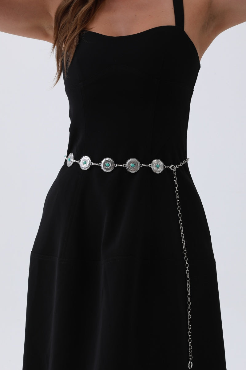 Turquoise Cowboy Chain Belt – Vintage Western Elegance????????-Soul Flow Apparel